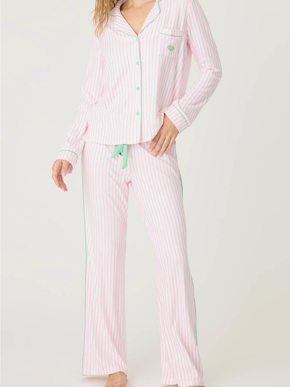 P.J. Salvage Pink Pinstripe Pajama Set with Mint Trim